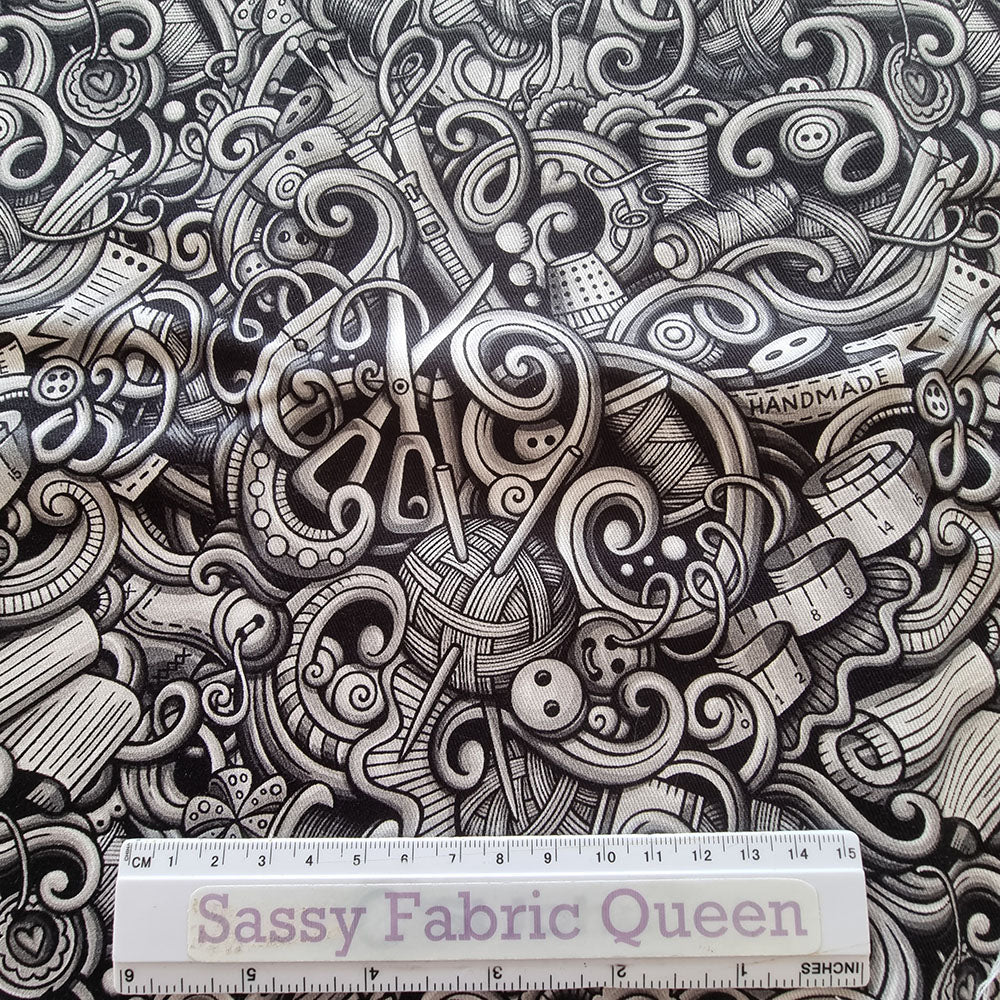 Sewing medley BlkWht - Cotton Woven 235gsm
